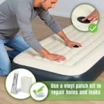 A person using a vinyl patch kit to repair holes and leaks on an air mattress