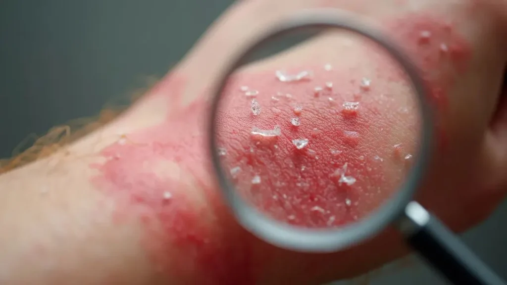 A person's arm hand with visible redness and rash