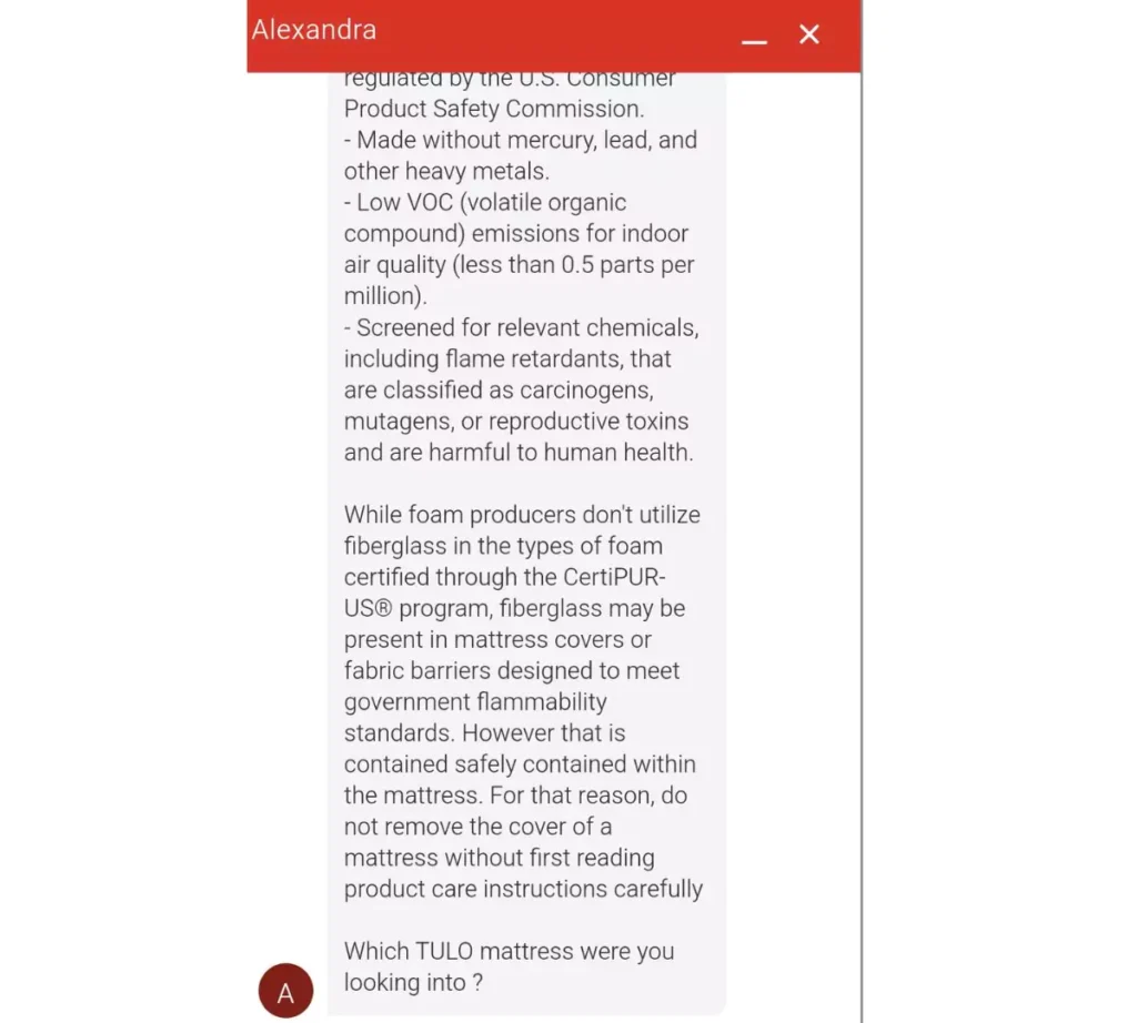 A-screenshot-of-the-conversation-regarding-tulo-mattress-fiberglass-usage-investigation