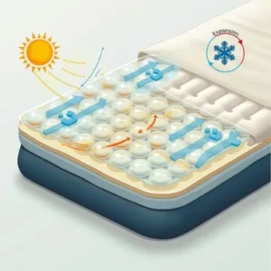 An air mattress showing trapped air pockets expanding and contracting with temperature changes