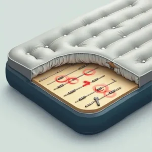 An air mattress with worn-out seams and internal components rubbing together